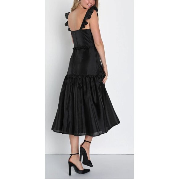NWT LULUS Effervescent Aesthetic Tiered Cocktail Tiered Midi Dress Black Medium - Picture 2 of 11